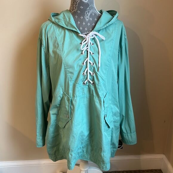 Free People Teal Poplin Lace Up Pullover Jacket XS / S - Picture 2 of 10